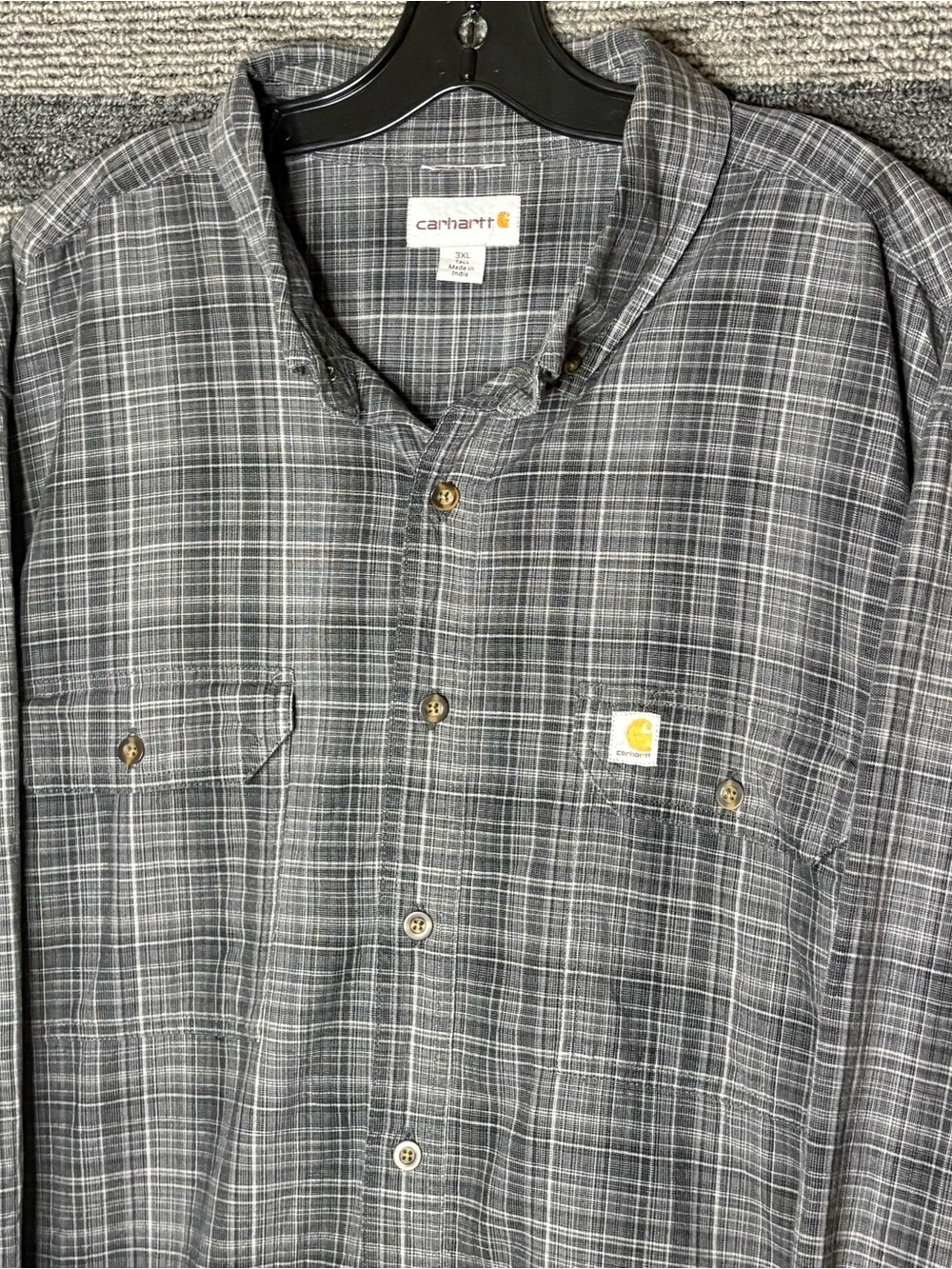 Carhartt Gray Plaid Button Down Shirt Relaxed Fit Men’s 3XL EUC - Picture 2 of 6